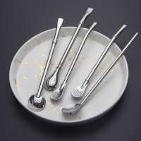 eco-friendly stainless steel spoon straw filter stir straws