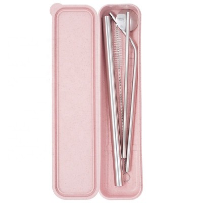 Portable stainless steel 304 gold metal straw set