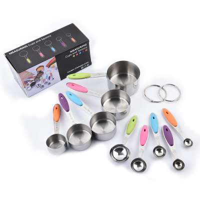 10-pcs colorful Stainless Steel measuring cup spoon with silicone handle