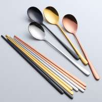 High Quality Korean Flatware Dinner Gold Stainless Steel Chopsticks and spoon set